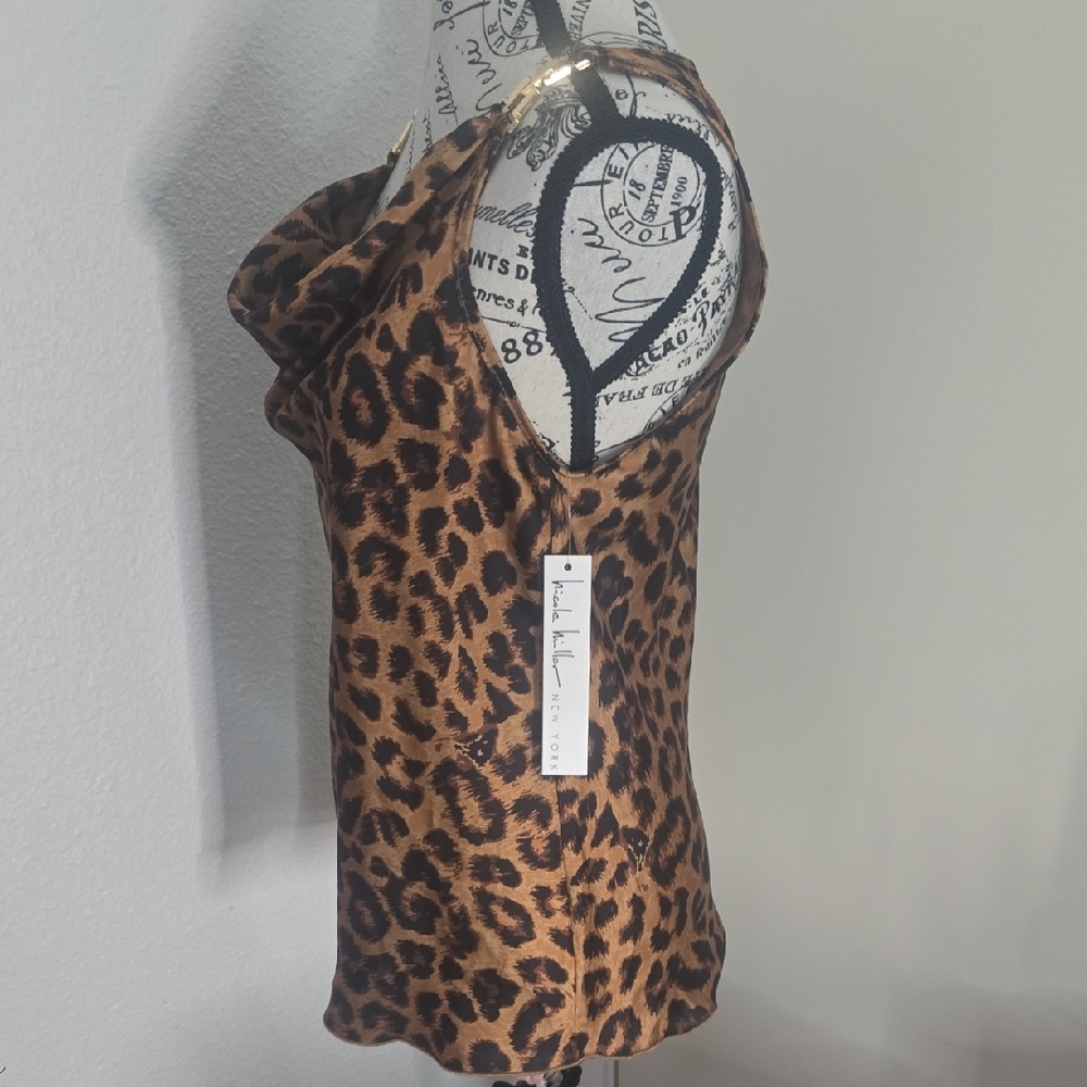Nicole Miller Leopard Print Satin Cowl Neck Women's Top (NWT)(S)🖤🐆🖤 - Picture 6 of 8